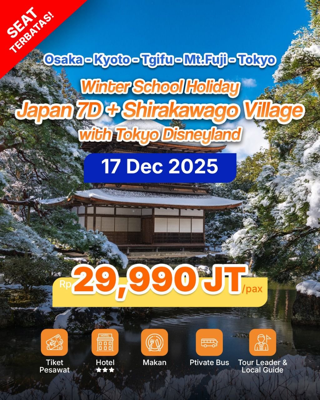Winter School Holiday Japan 7D + Shirakawago Village